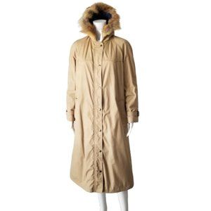 Zero King Trench Coat Hooded 100% Lambswool Filling Tan Womans Size 12